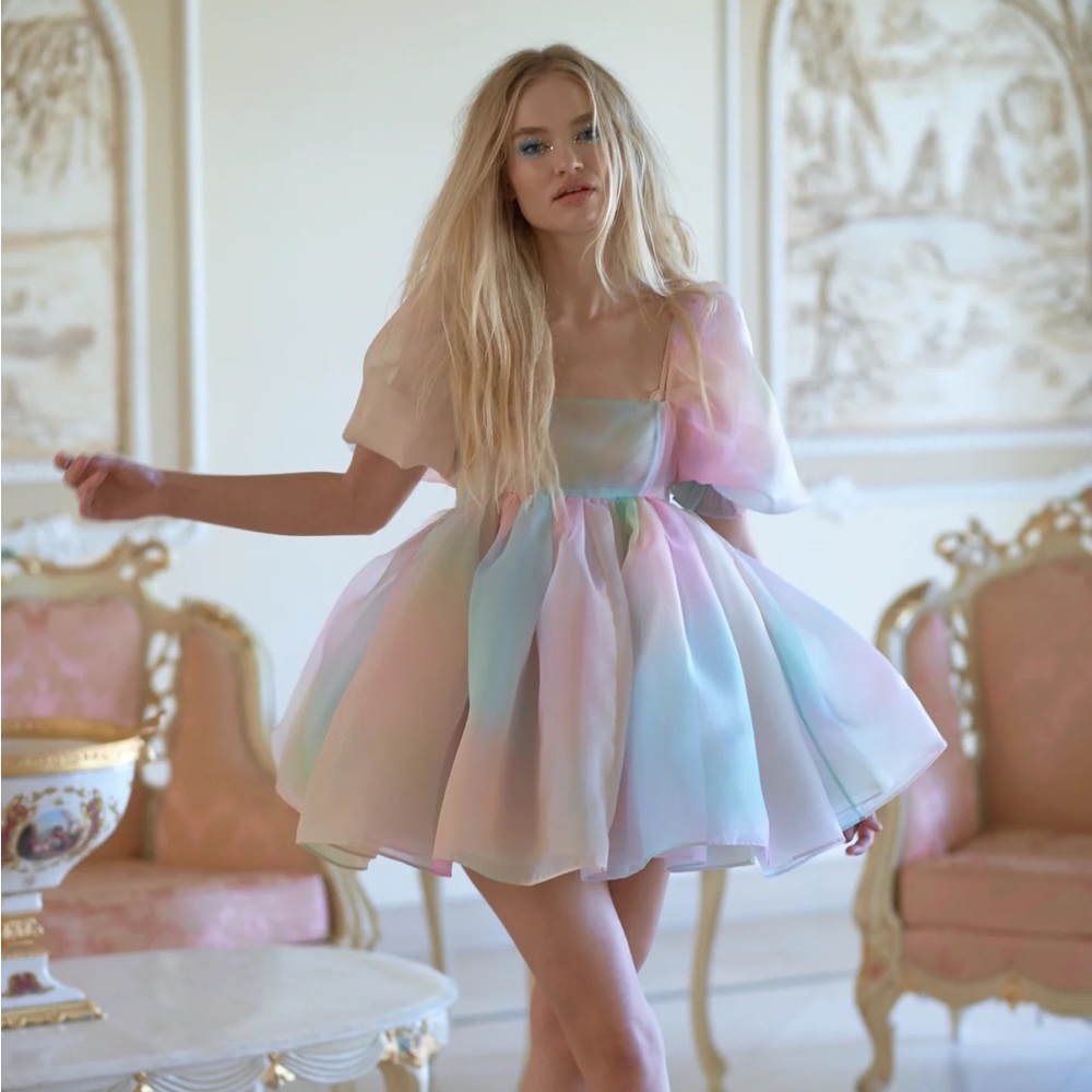 Rainbow babydoll puff dress brand new never worn